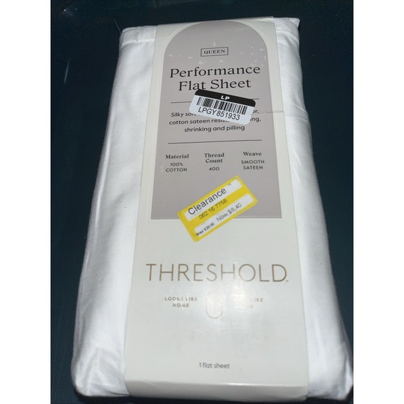 Queen 400 Thread Count Flat Sheet Sateen White 100% Cotton - Threshold‎ - Picture 1 of 2